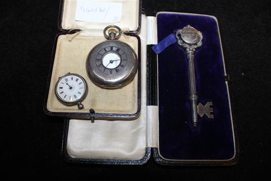 2 pocket watches & cased key